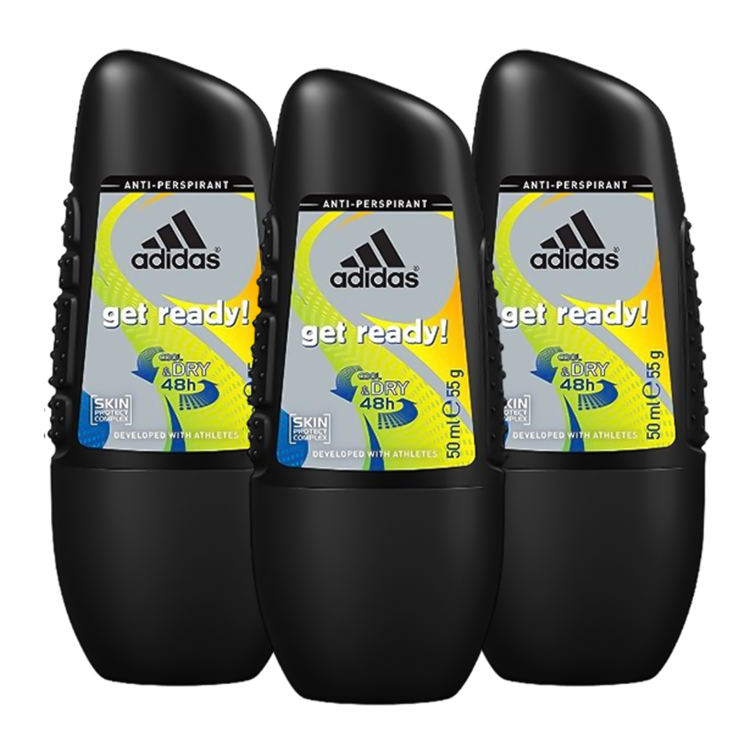 Adidas Get Ready Cool & Dry 48H Anti-Perspirant Roll-On Deodorant For Him - Pack Of 3 - Beirut Free Zone