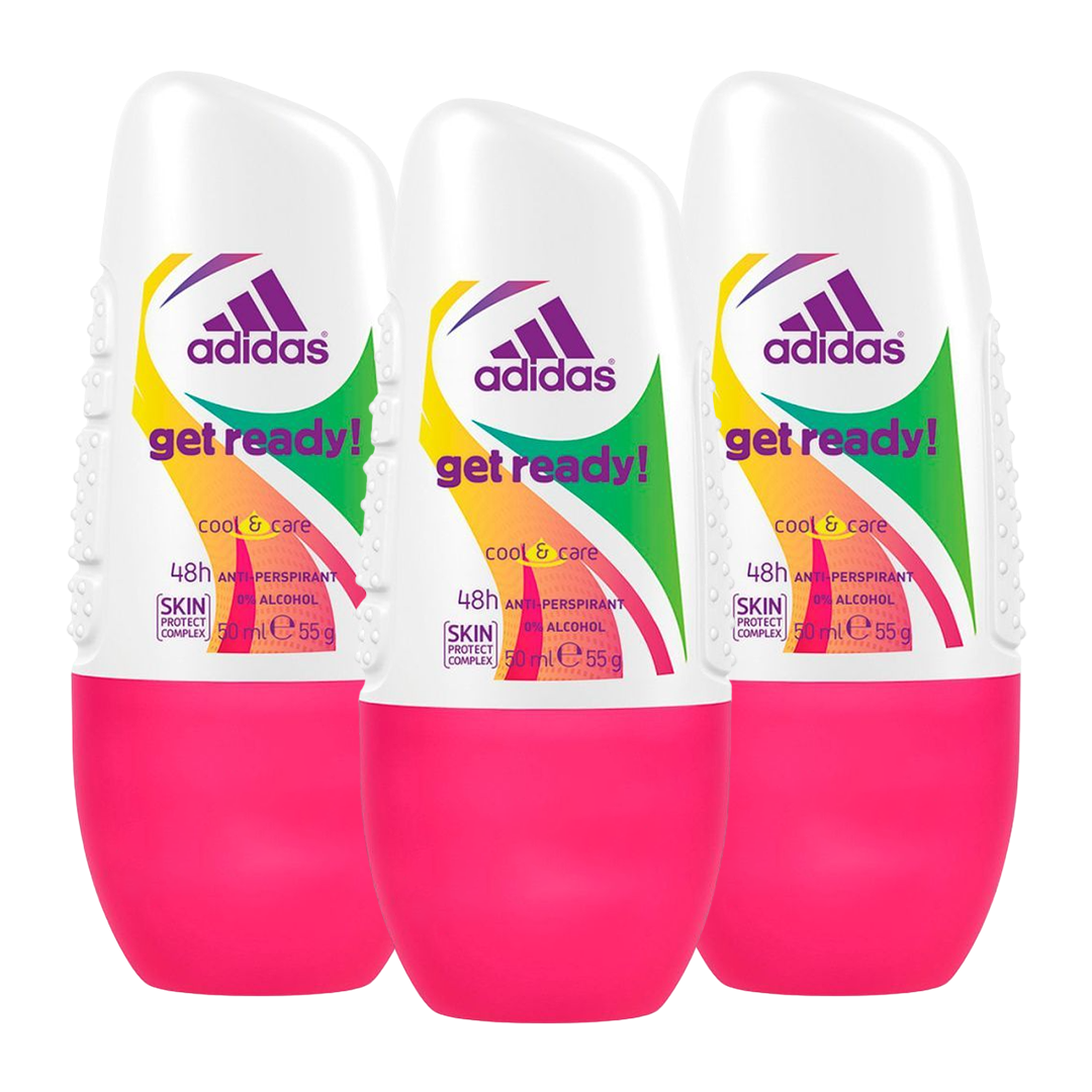 Adidas Get Ready Cool & Care 48H Anti-Perspirant Roll-On Deodorant For Her - Pack Of 3 - Beirut Free Zone