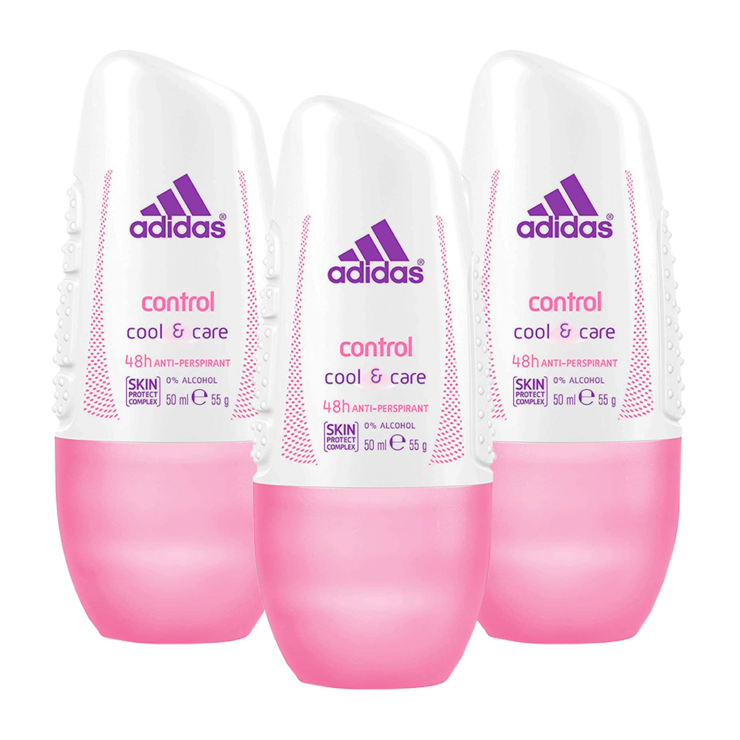 Adidas Control Cool & Care 48H Anti-Perspirant Roll On For Her - Pack Of 3 - Beirut Free Zone