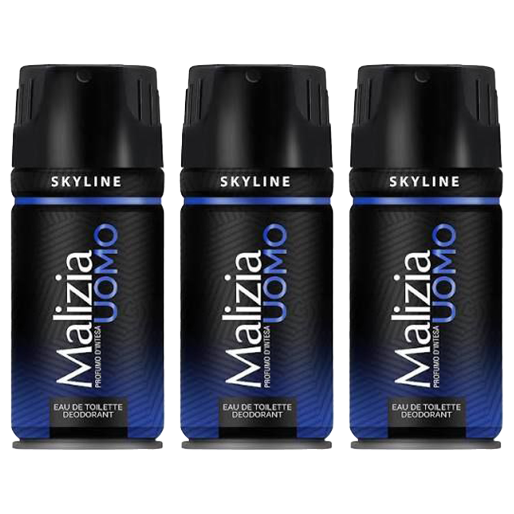 Malizia Uomo Skyline Eau De Toilette Deodorant Pour Homme - Pack of 3