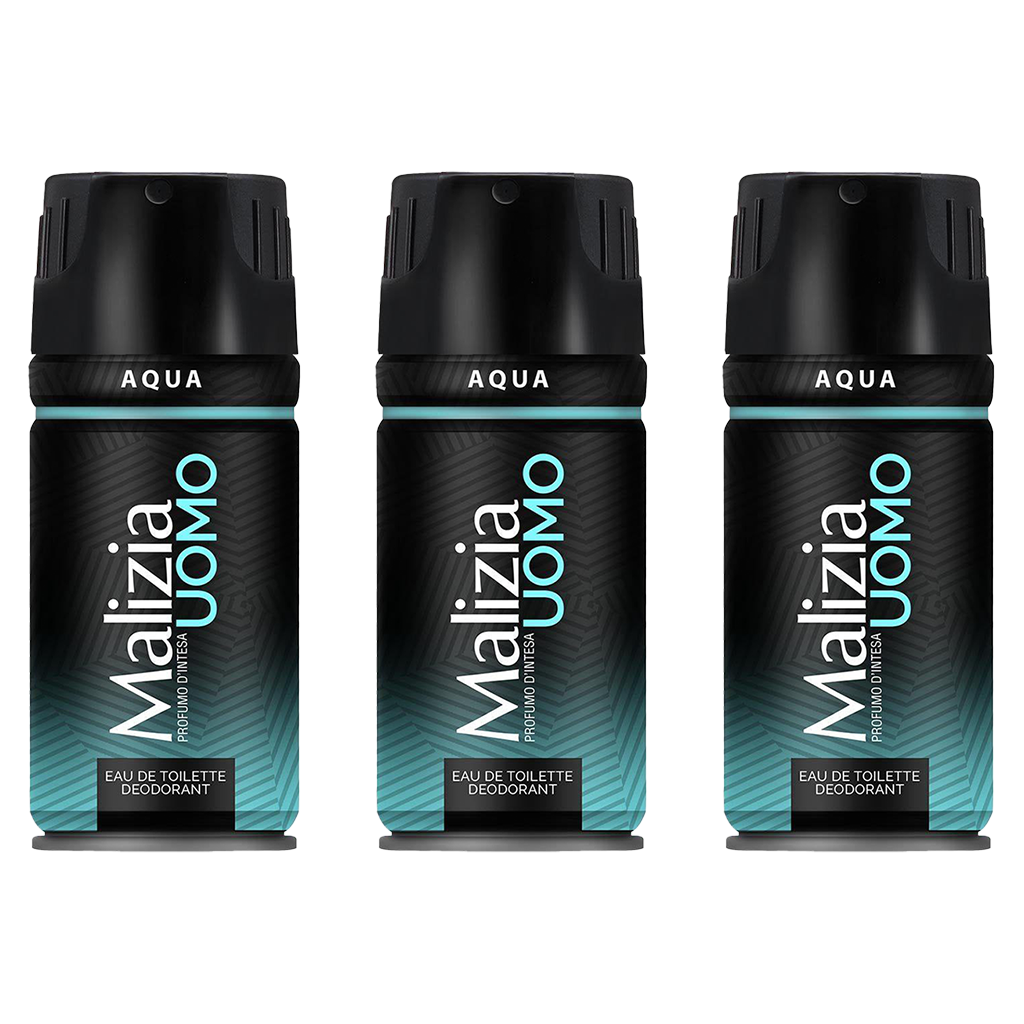 Malizia Uomo Aqua Eau De Toilette Deodorant Pour Homme - Pack of 3