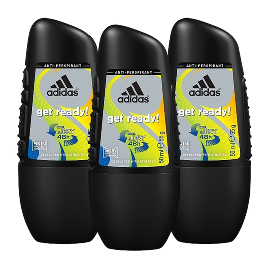 Adidas Get Ready Cool & Dry 48H Anti-Perspirant Roll-On Deodorant For Him - Pack Of 3 - Beirut Free Zone