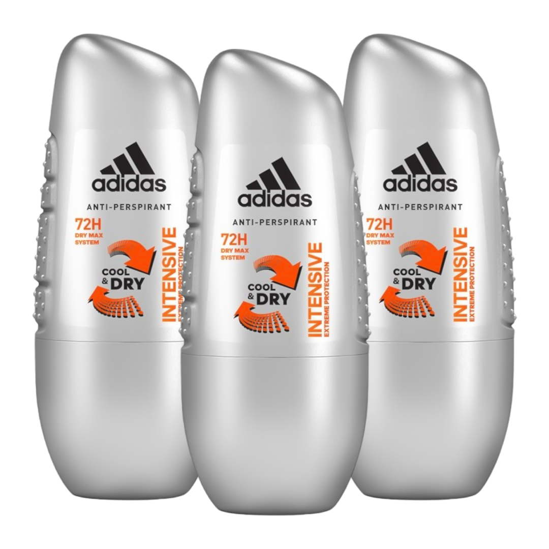 Adidas Intensive Cool & Dry 72H Anti-Perspirant Dry Max System Roll-On Deodorant For Him - Pack Of 3 - Beirut Free Zone