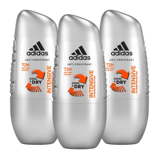 Adidas Intensive Cool & Dry 72H Anti-Perspirant Dry Max System Roll-On Deodorant For Him - Pack Of 3 - Beirut Free Zone