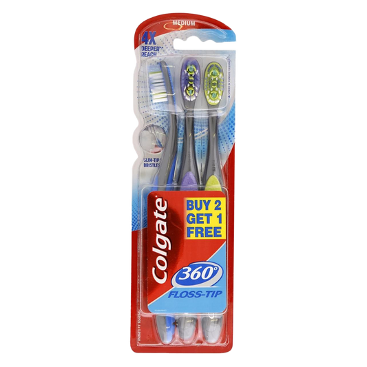 Colgate Medium 360 Floss Tip Toothbrush - 3 Pcs