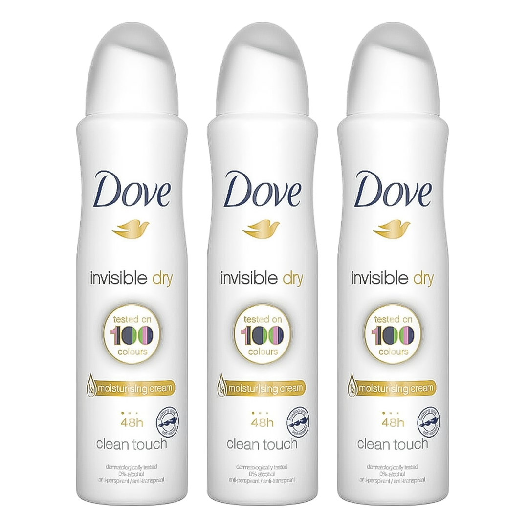 Dove Invisible Dry Clean Touch 48H Anti-Perspirant Spray Deodorant For Her - Pack Of 3 - Beirut Free Zone