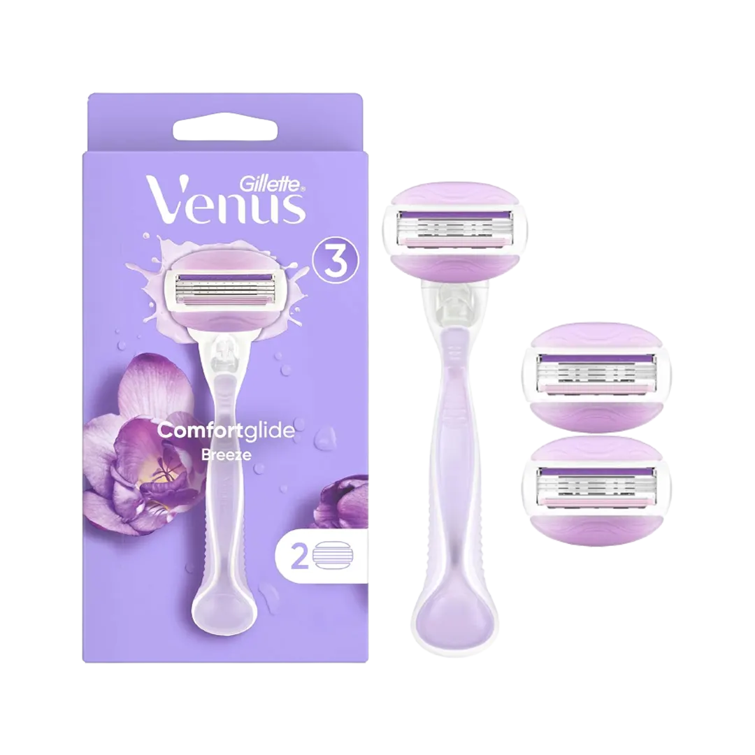 Gillette Venus ComfortGlide Breeze Razor Handle With 2 Extra Blades - 3Pcs