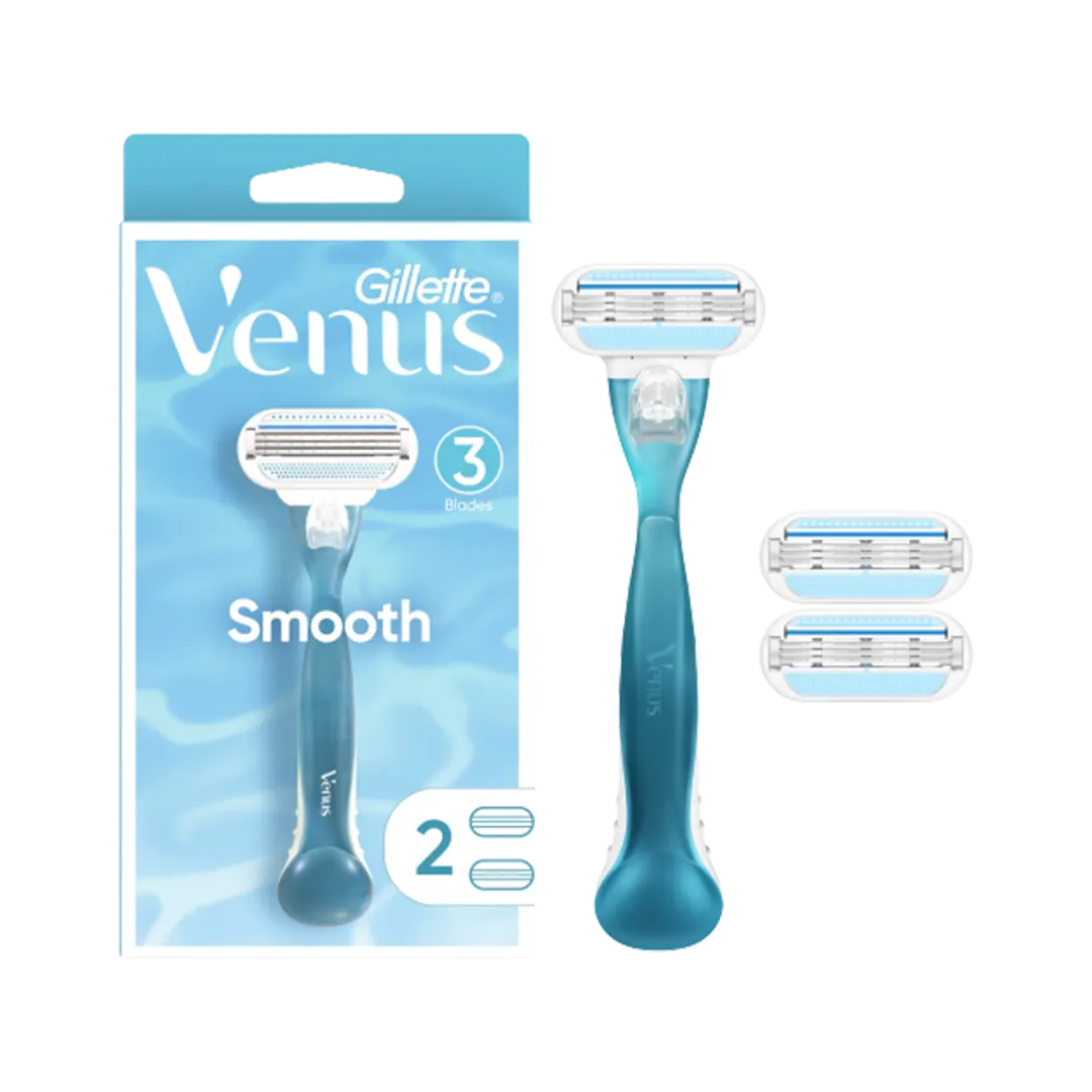 Gillette Venus Smooth Razor Handle With 2 Extra Blades - 3Pcs