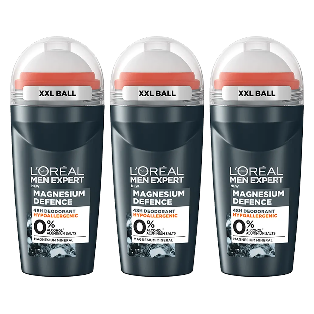 Loreal Men Expert Magnesium Defense Hypoallergenic Roll On Deodorant For Men - Pack of 3