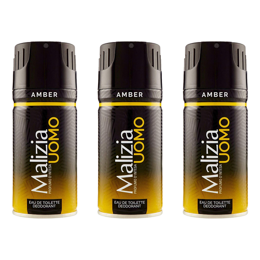 Malizia Uomo Amber Eau De Toilette Deodorant Pour Homme - Pack of 3