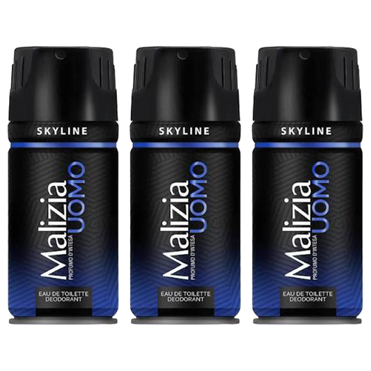 Malizia Uomo Skyline Eau De Toilette Deodorant Pour Homme - Pack of 3