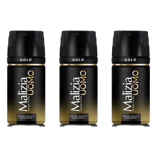 Malizia Uomo Gold Eau De Toilette Deodorant Pour Homme - Pack of 3