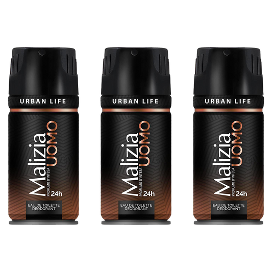 Malizia Uomo Urban Life Eau De Toilette Deodorant Pour Homme - Pack of 3