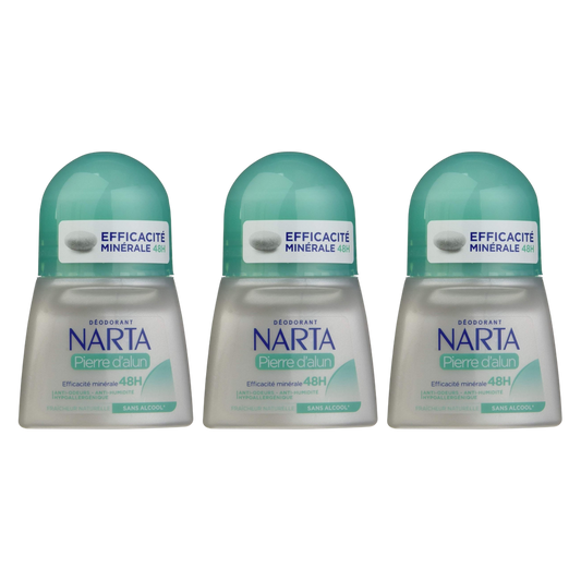 Narta Pierre d'Alun Roll On Deodorant Pour Homme & Femme - Pack of 3