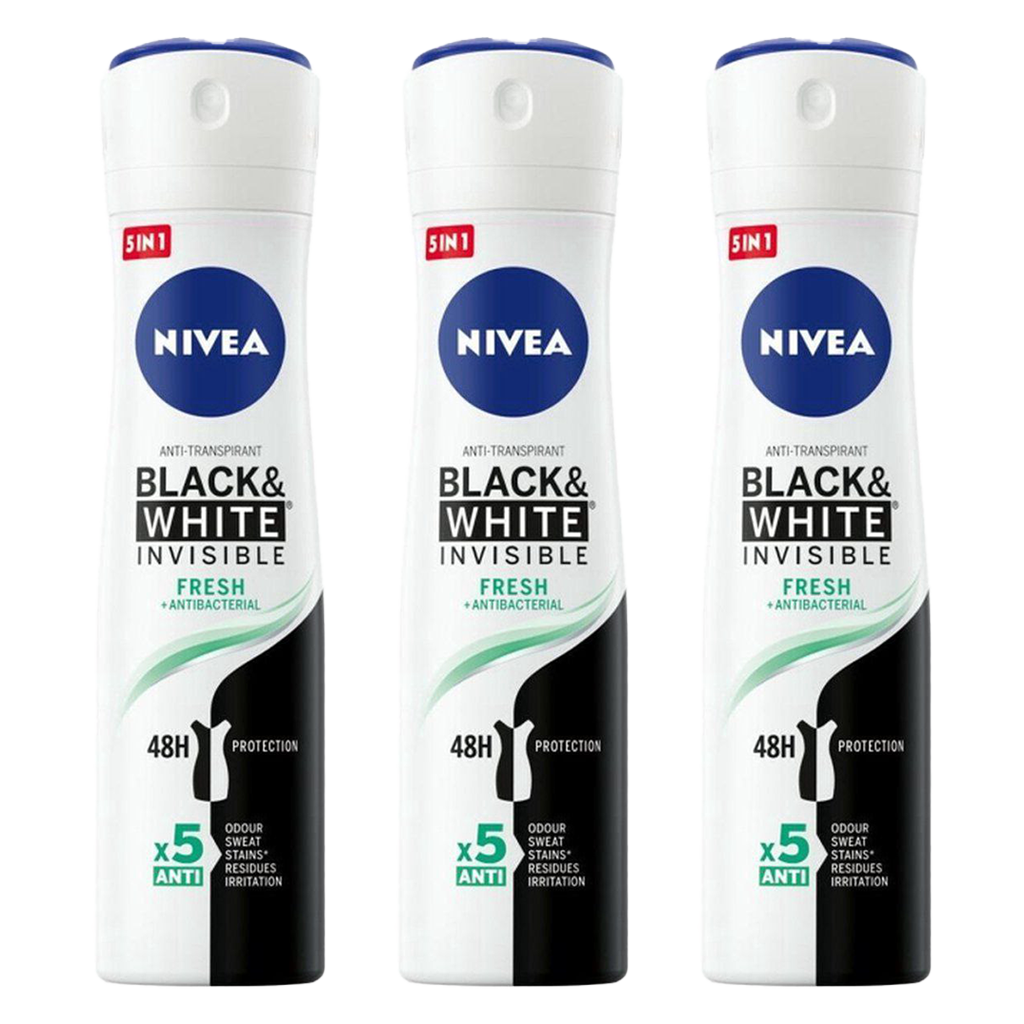 Nivea Black & White Invisible Fresh Spray Deodorant - Pack of 3