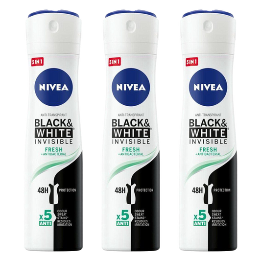 Nivea Black & White Invisible Fresh Spray Deodorant - Pack of 3