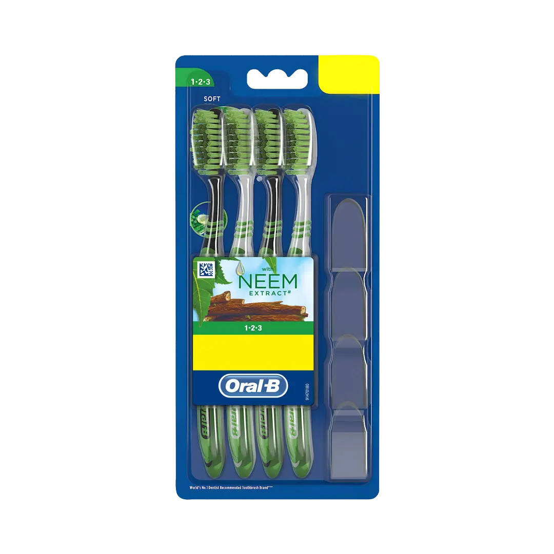 Oral-B 1.2.3 With Neem Extracts Soft Toothbrush - 4Pcs