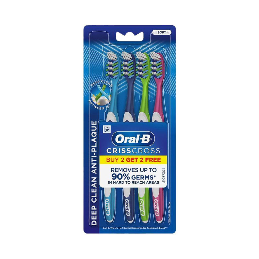 Oral-B Criss Cross Bristles Medium Toothbrush Family Pack - 4 Pcs