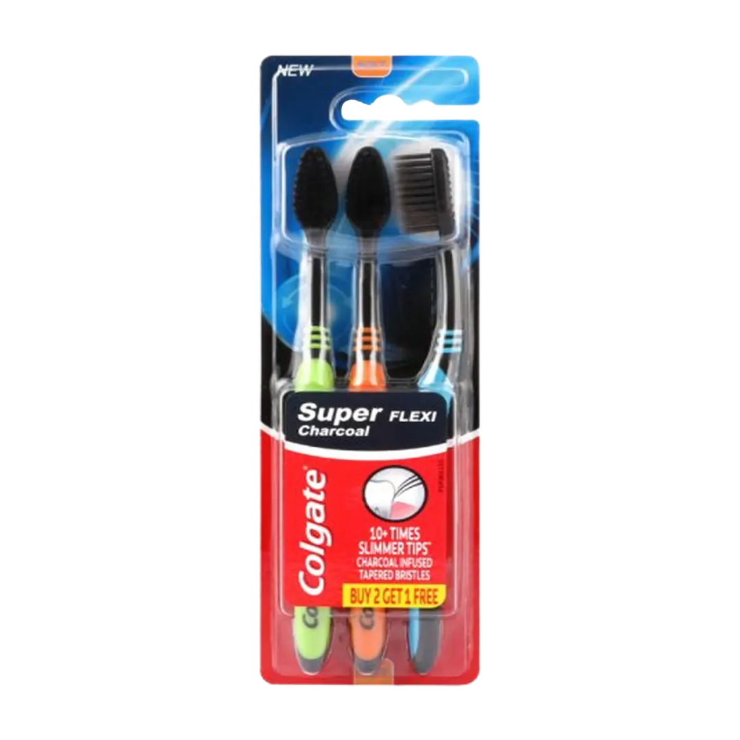 Colgate Super Flexi Charcoal Soft Toothbrush - 3 Pcs