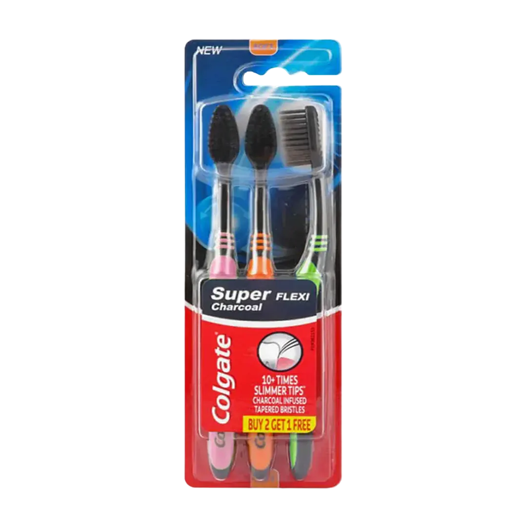 Colgate Super Flexi Charcoal Soft Toothbrush - 3 Pcs